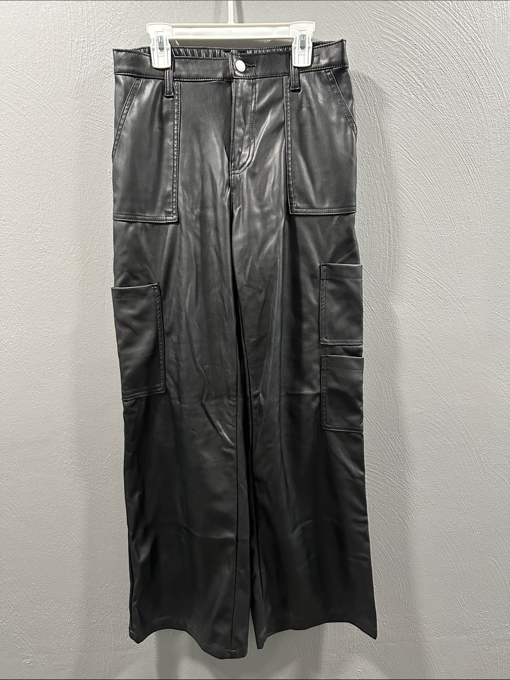 No Boundaries Black Wide Leg Faux Leather Cargo Pants